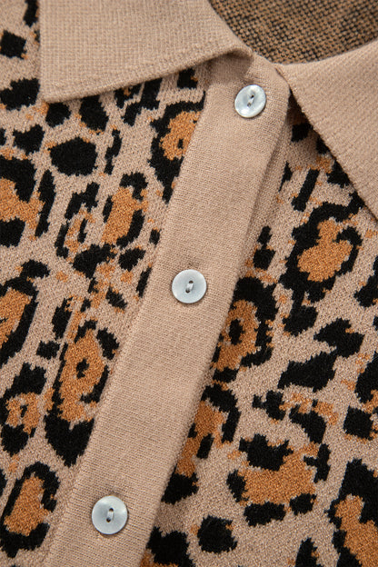 Leopard Print Button Up Knit Cardigan Top