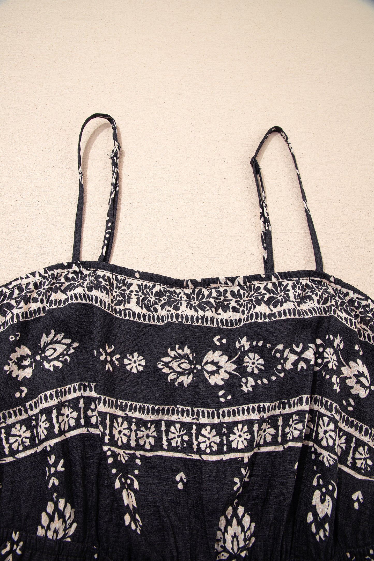 Black Boho Print Spaghetti Strap Wide Leg Jumpsuit