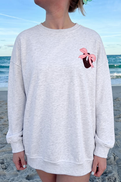 Embroidered Football Bow Back Game Day Sweatshirt