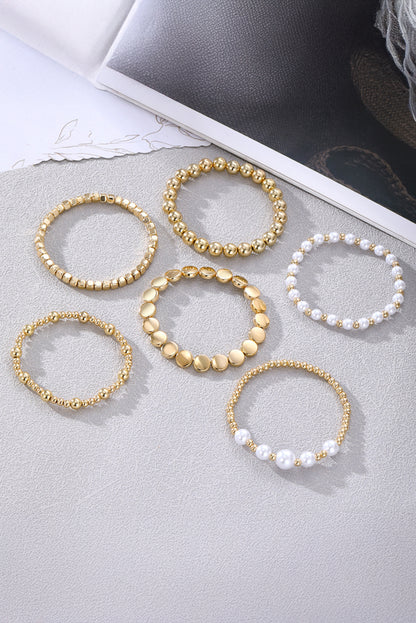 Gold Pearl Beaded Minimalist Multi Layer Elastic Bracelets