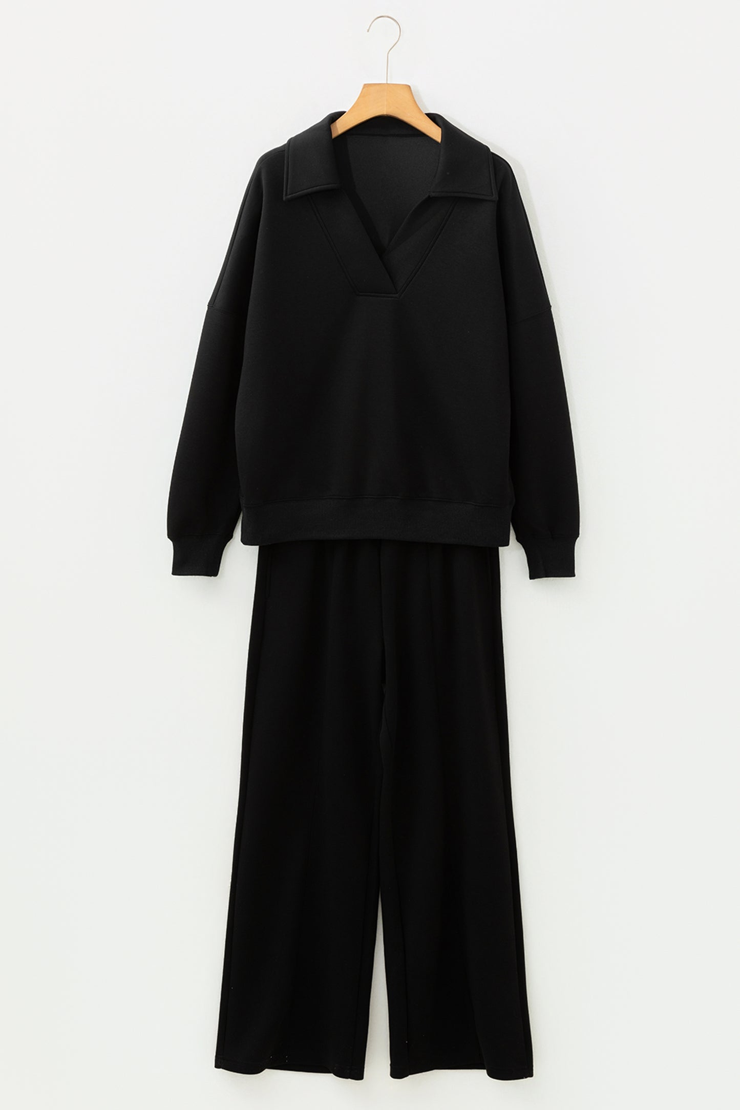 V Neck Collared Sweatshirt and Sweatpants Lounge Set