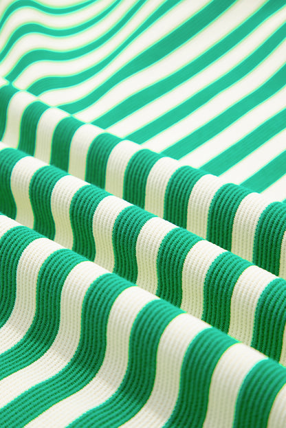 Green Stripe Contrast Collar Flutter Sleeve Mini Dress