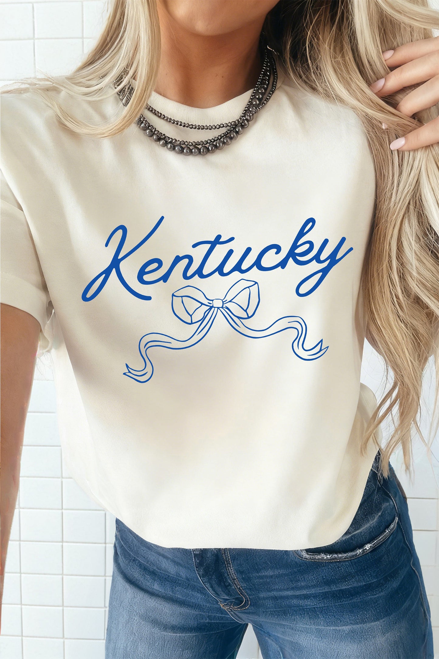 Kentucky Bow Graphic Short Sleeve Casual T Shirt