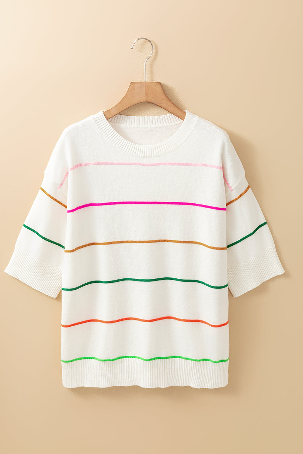 Colorblock Striped Half Sleeve Drop Shoulder Sweater