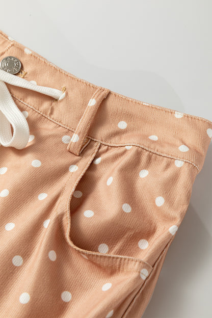 Khaki Polka Dot Drawstring Wide Leg Pants