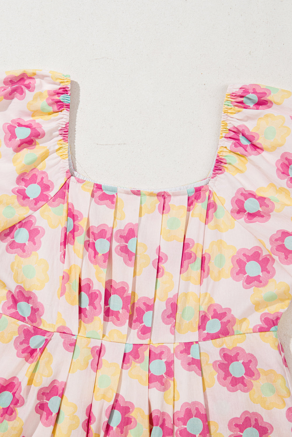 Rose Floral Square Neck Puff Sleeve Babydoll Mini Dress