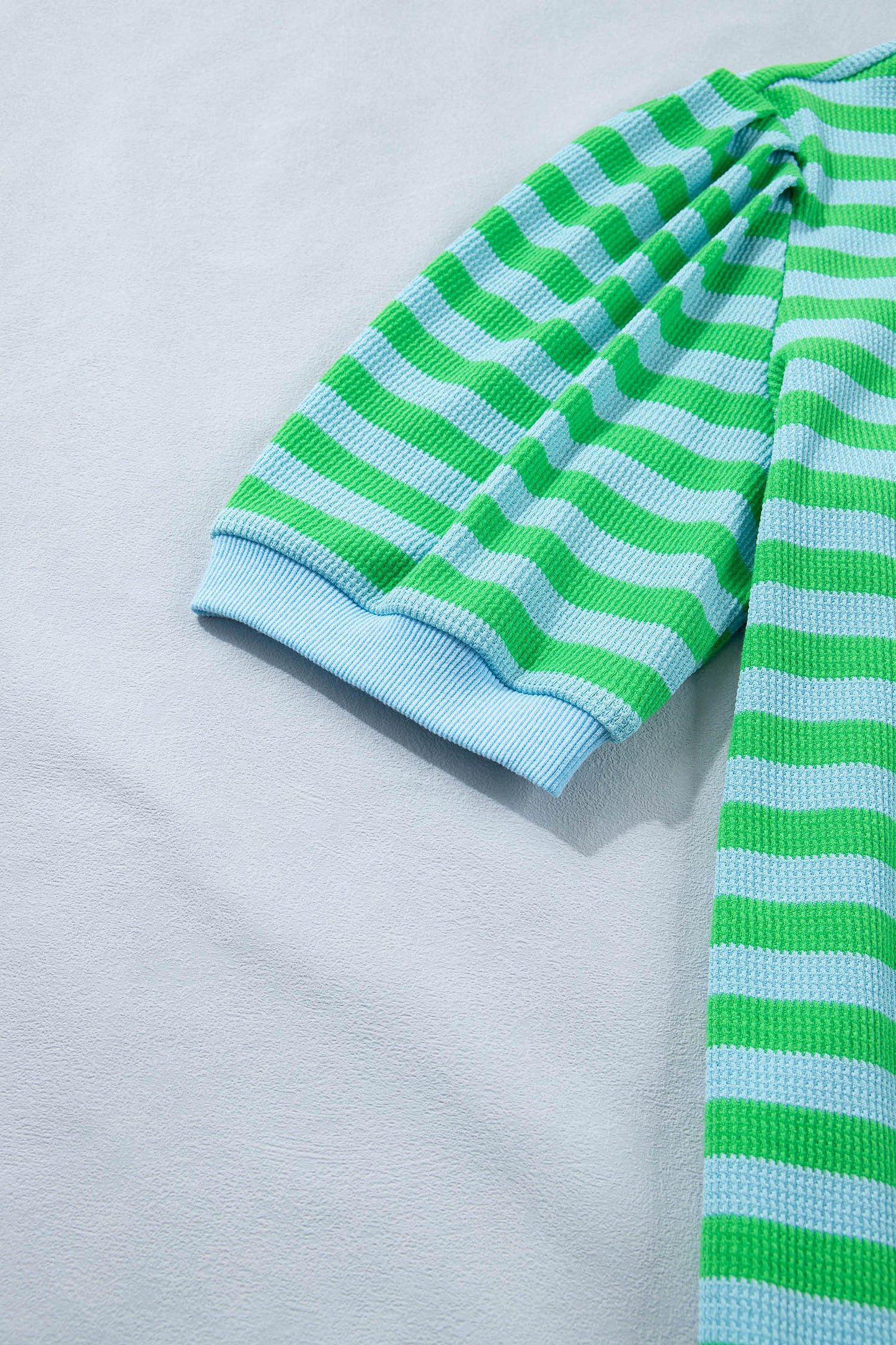 Green Stripe Puff Sleeve Lounge Set Drawstring Shorts