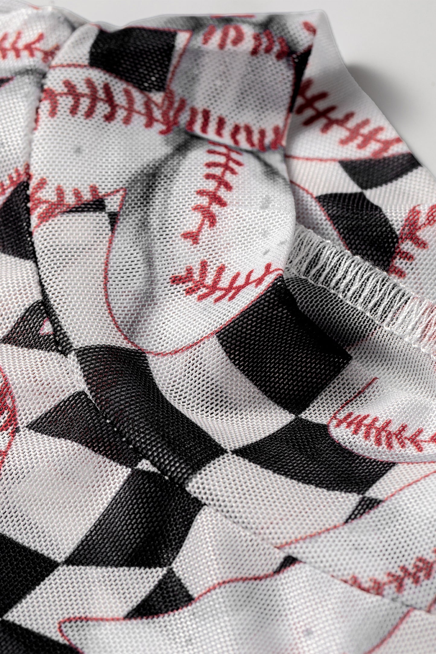 Black Game Day Baseball Bow Plaid Mock Neck Top