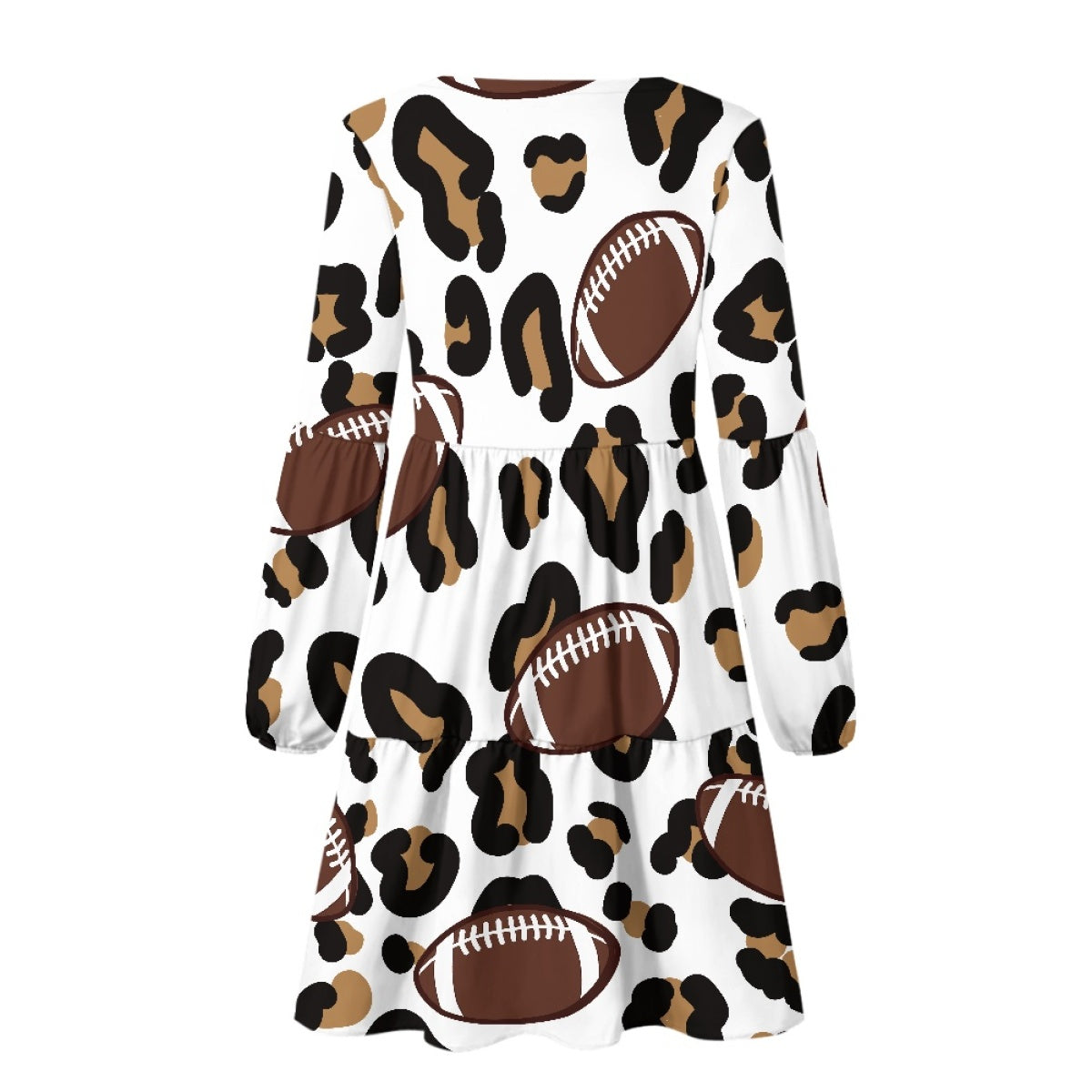 Leopard Rugby Casual Long Sleeve Dress White