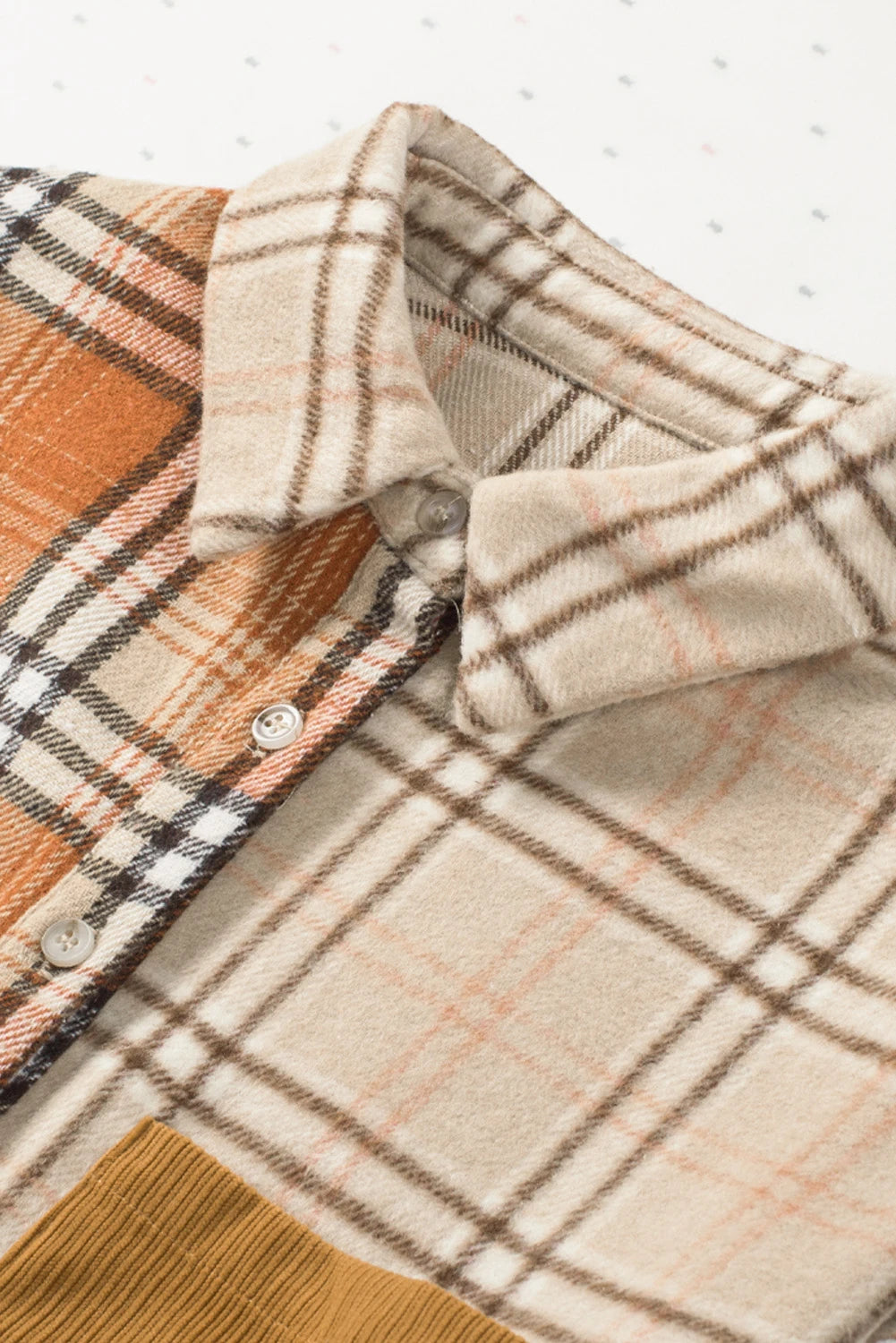Color Block Plaid Corduroy Shacket with Pocket