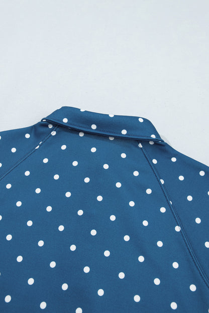 Polka Dot Button Collar Pullover Sweatshirt