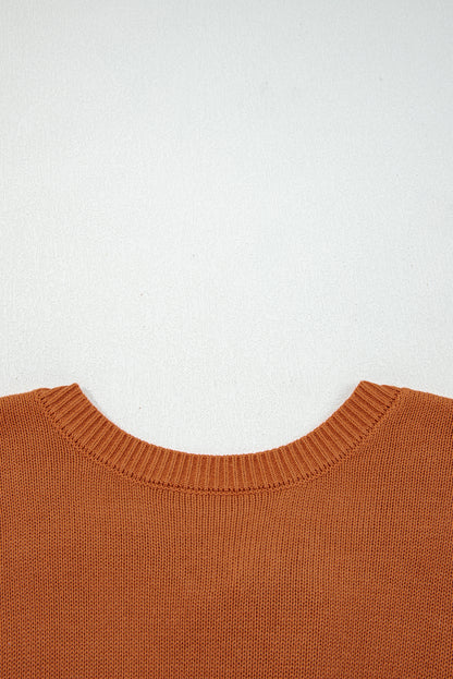 Gold Flame Drop Shoulder Solid Knit Ribbed Trim Sweater