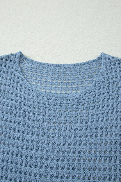 Myosotis Openwork Crochet Knit Round Neck Casual Sweater