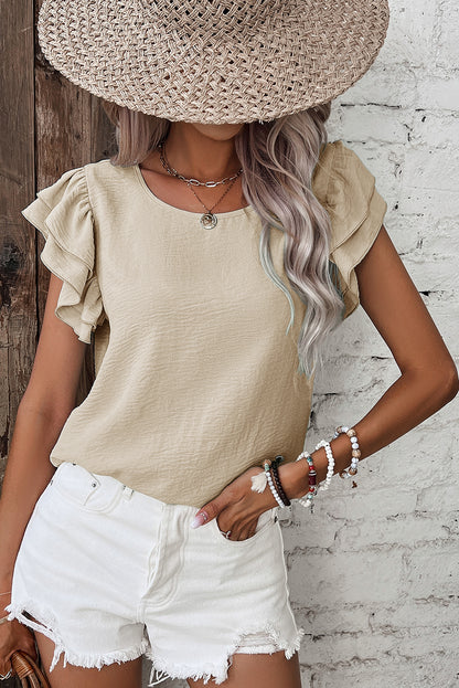Clearly Aqua Ruffle Sleeve Summer Casual Blouse Top