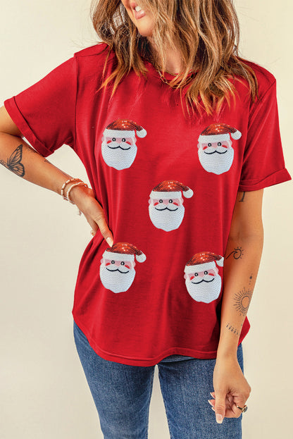 Santa Claus Graphic Christmas Faux Sequin T Shirt