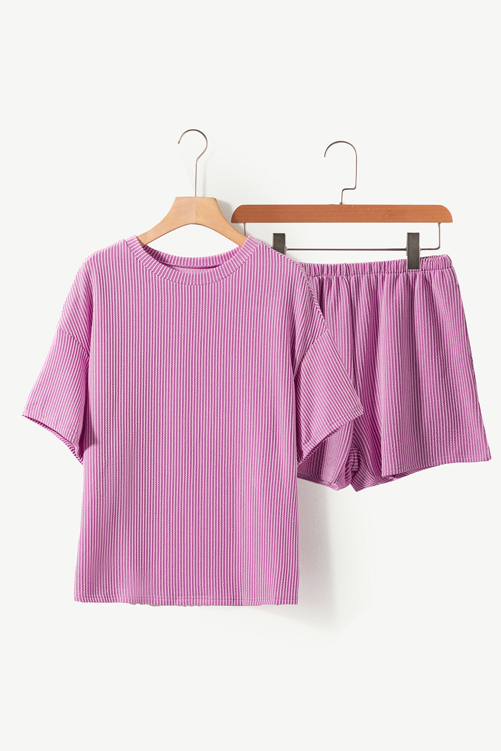 Ribbed Textured Knit Loose Fit Tee and Shorts Set