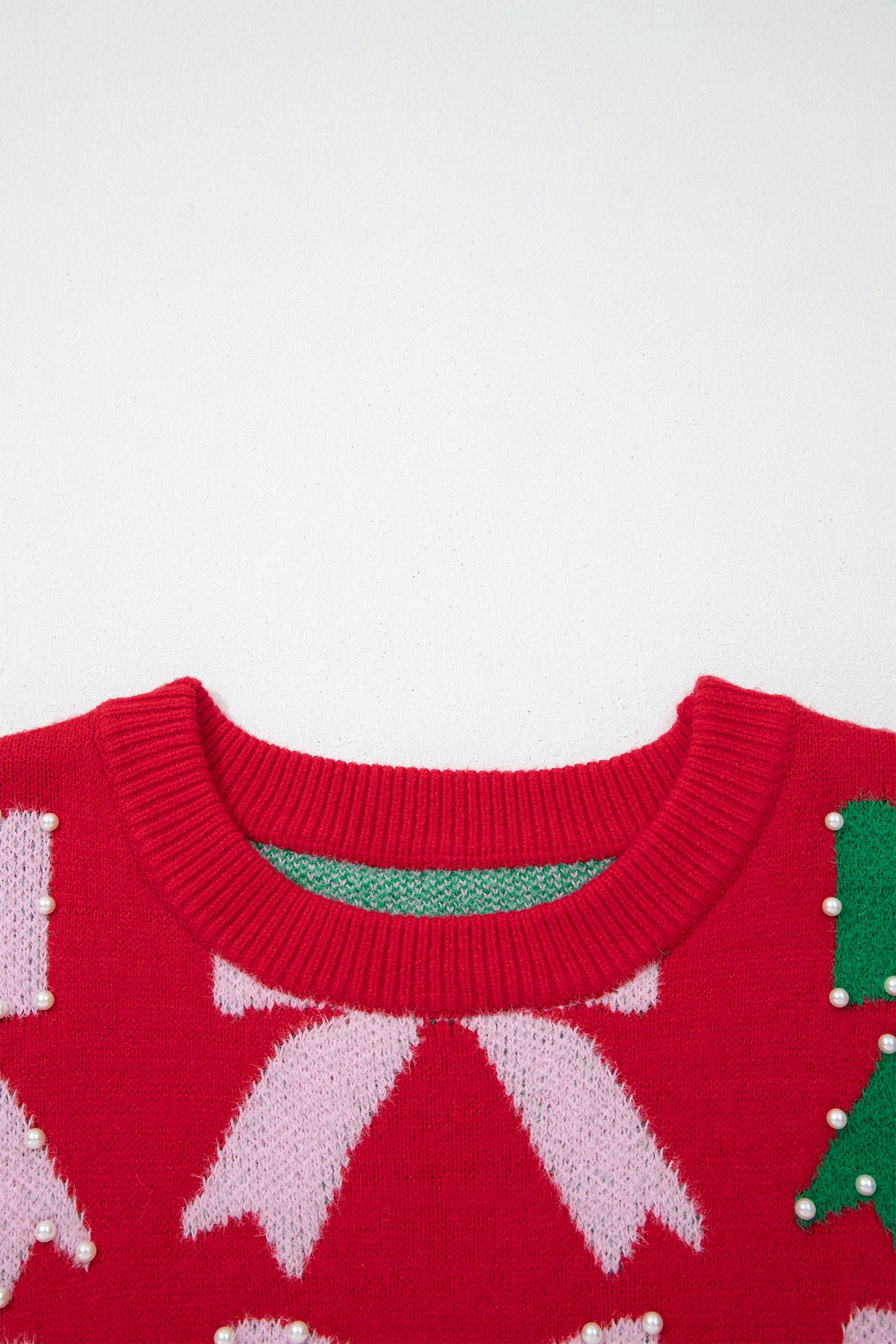 Valentine’s Day Bow Pearl Embellished Knit Sweater