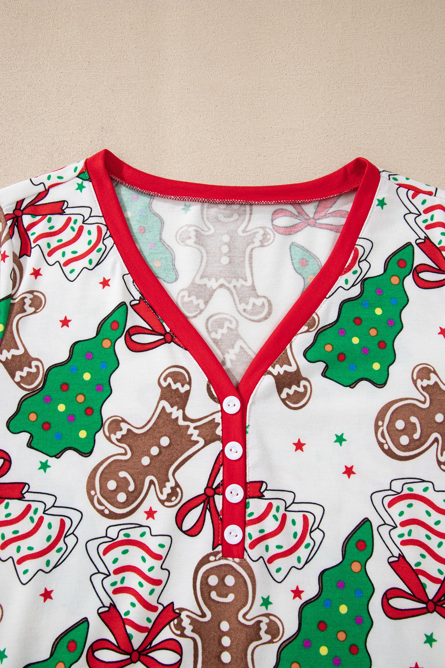 Christmas Tree Print Button Lounge Set for Women 2pcs