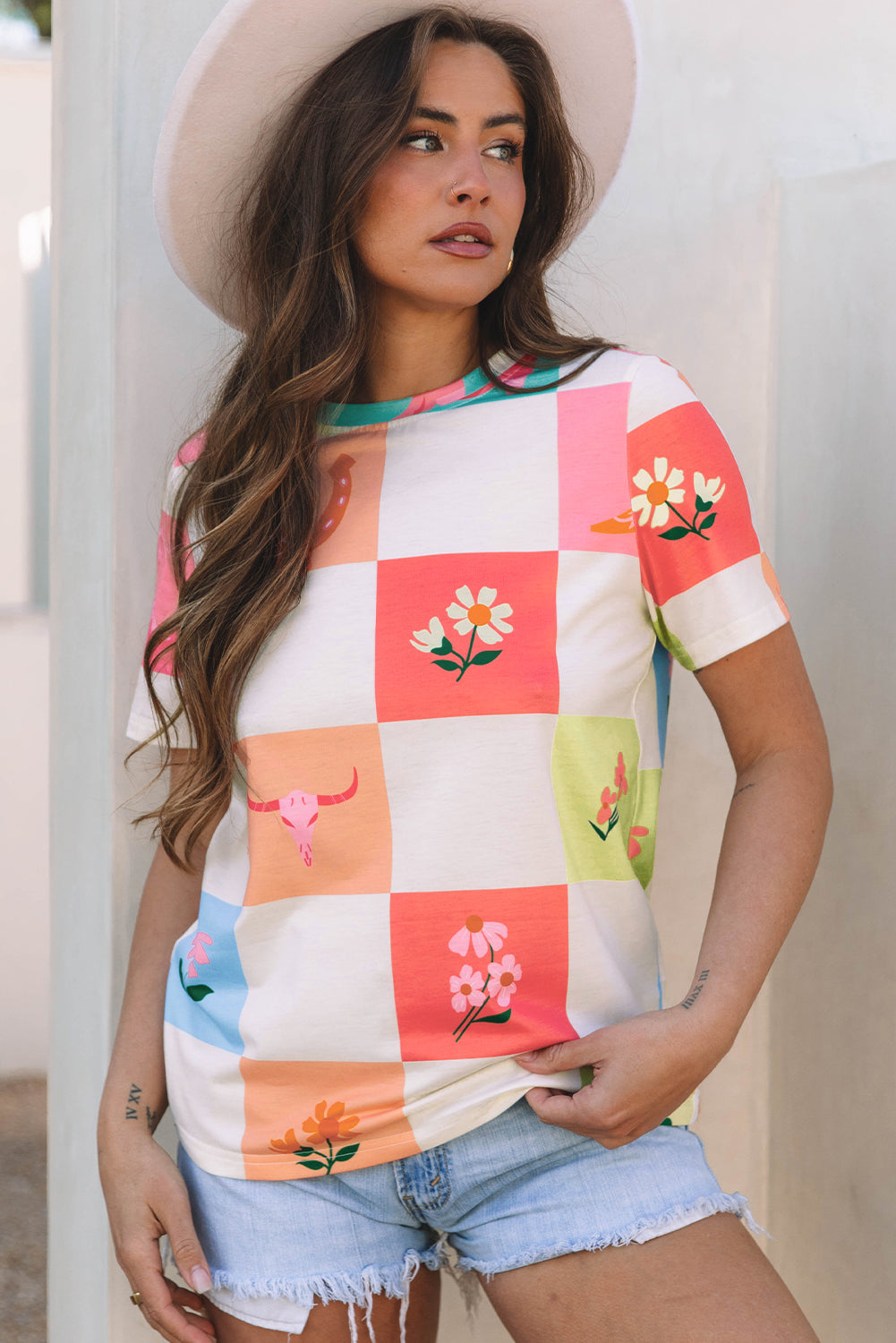 Women Color Block Patchwork Graphic T Shirt