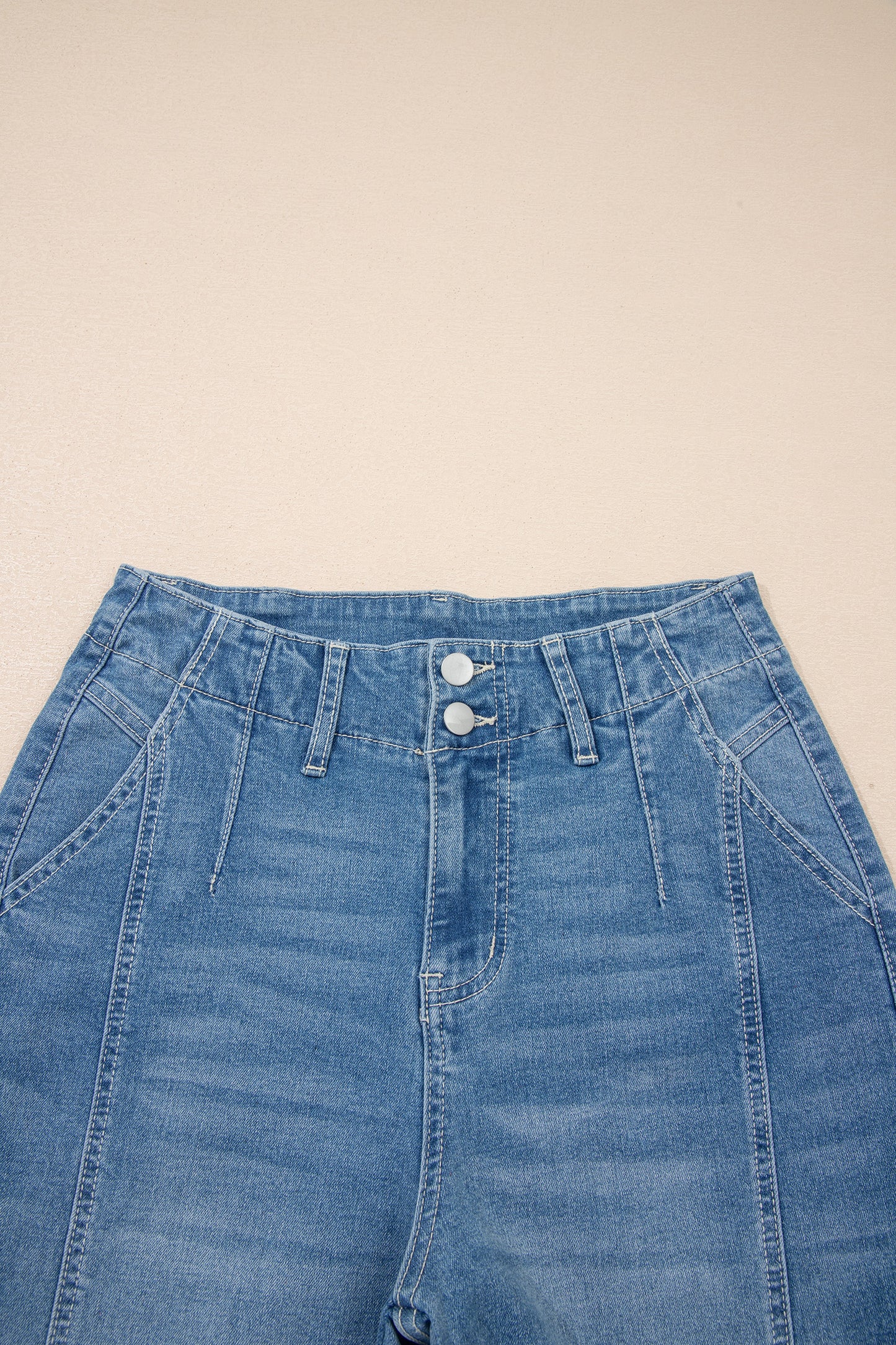 High Rise Seamed Cuffed Barrel Leg Jeans