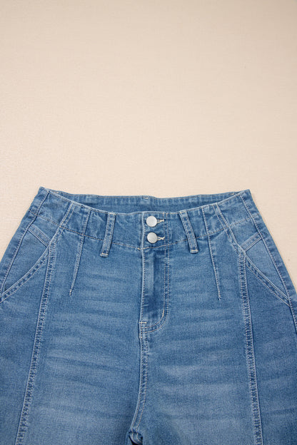 High Rise Seamed Cuffed Barrel Leg Jeans