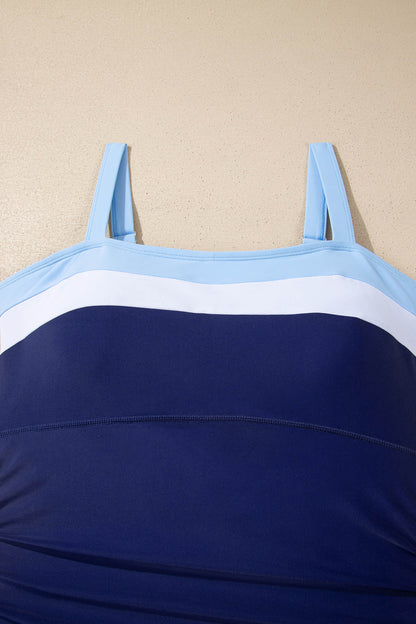 Black Color Block Detail Adjustable Straps One Piece Swimsuit