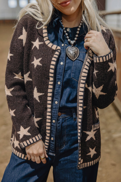 Star Pattern Knit Button Front Cardigan