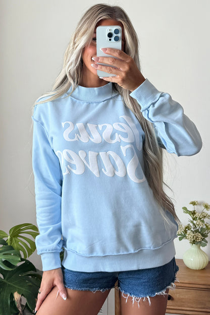 Jesus Saves Christian Mock Neck Oversized Sweatshirt