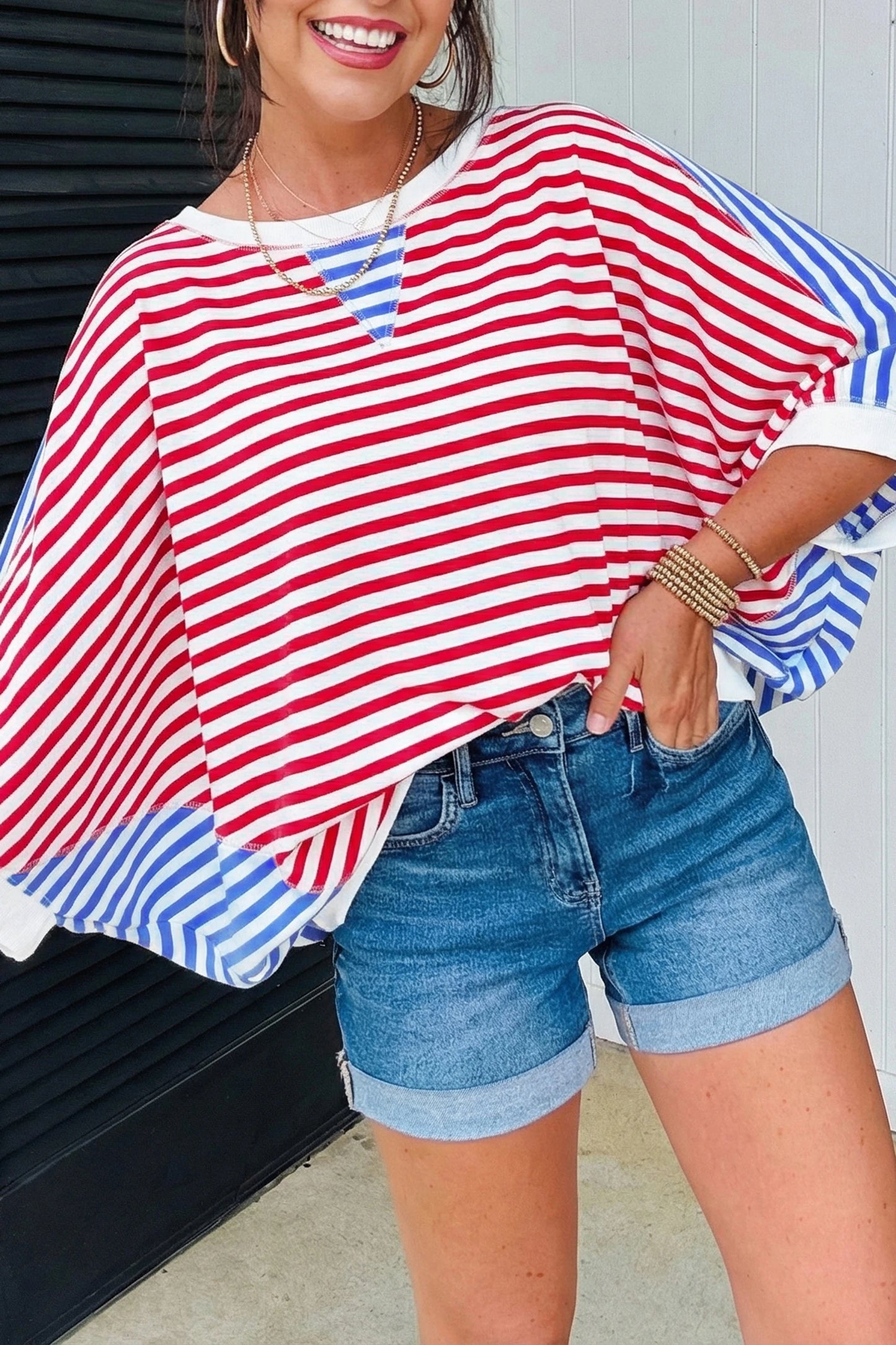 Striped Oversized T Shirt Colorblock Casual Loose Top