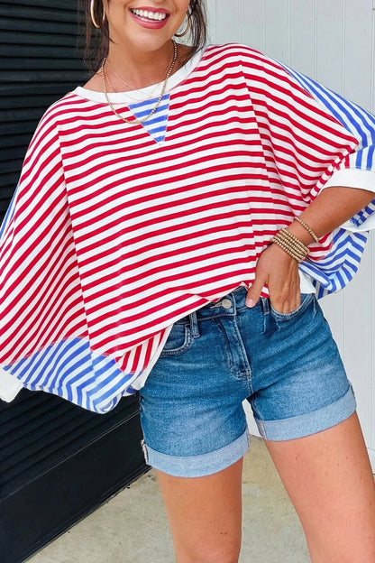 Striped Oversized T Shirt Colorblock Casual Loose Top