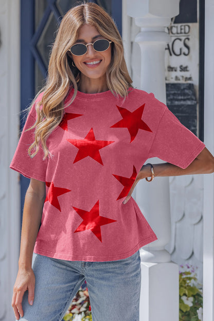 Blue Star Print Mineral Wash Flag Day Independence Tee