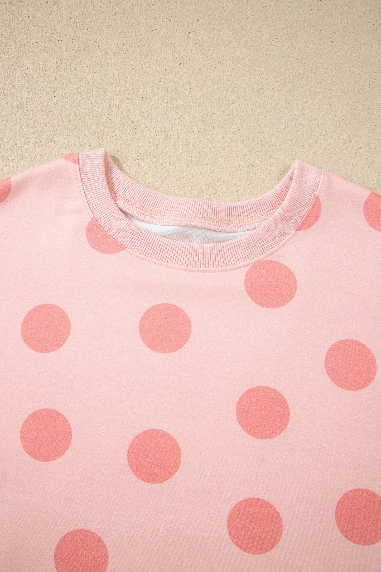 Pink Polka Dot Drop Shoulder Pullover Shorts Set