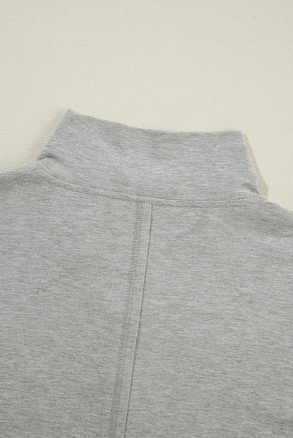 Light Grey Exposed Seam Collared Pocketed Loose Sweatshirt