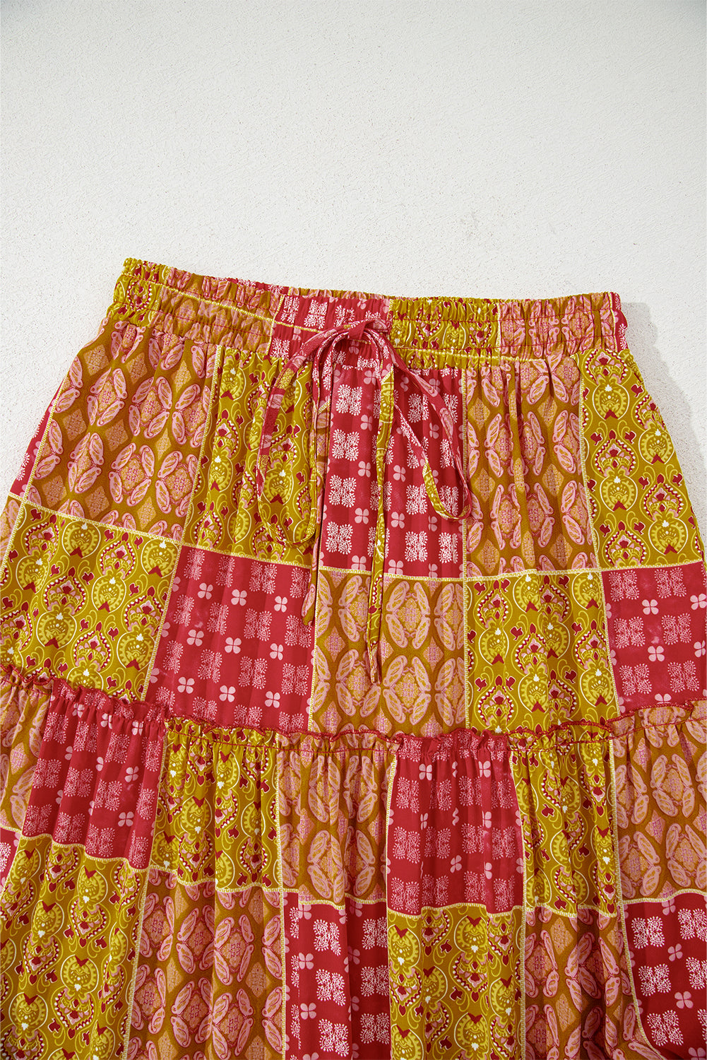 Paisley Print Tiered Maxi Skirt with Pockets