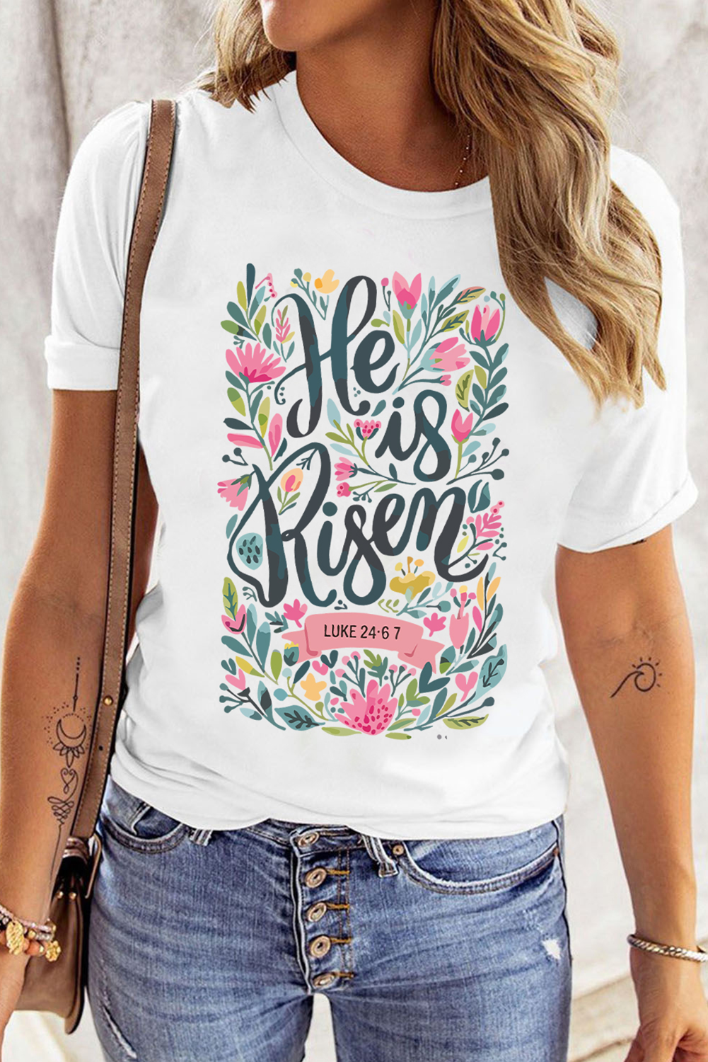 He Is Risen Floral Christian Easter Graphic Tee