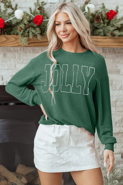 Corduroy MERRY Letter Christmas Pullover Sweatshirt