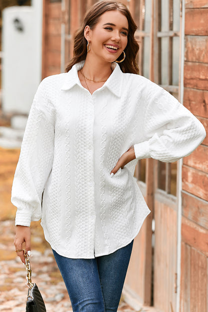 Women’s Cable Knit Texture Button Down Loose Shacket