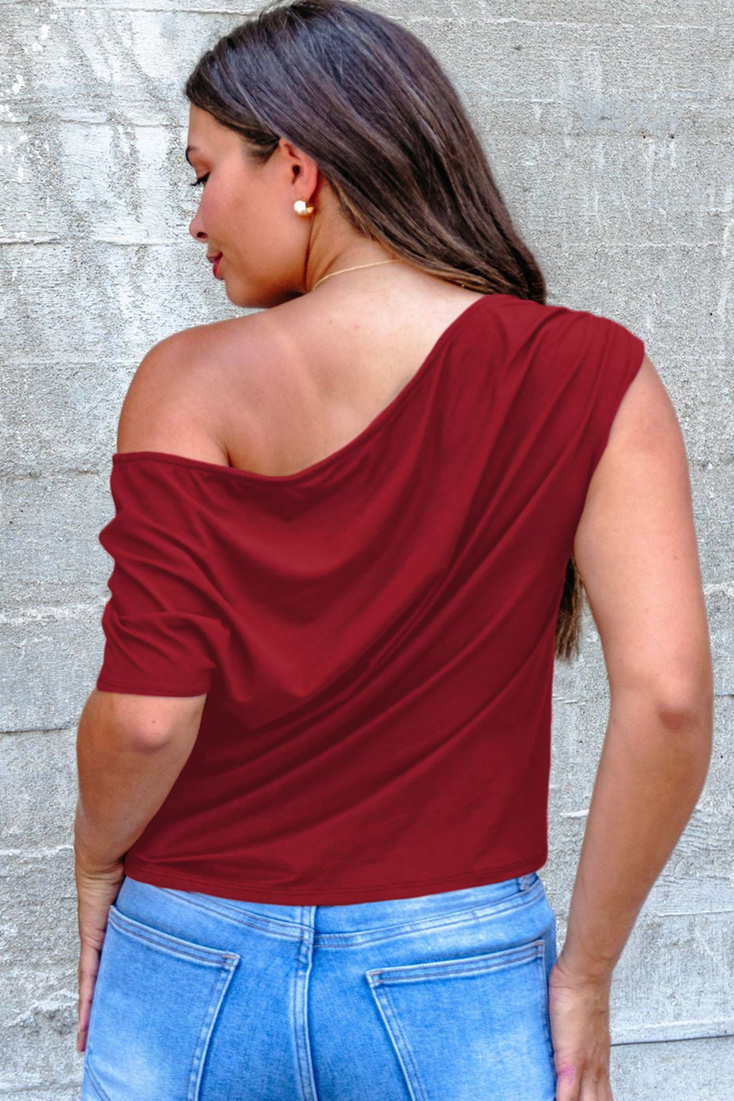 Pink Plus Size Asymmetric Neck Short Sleeve Blouse