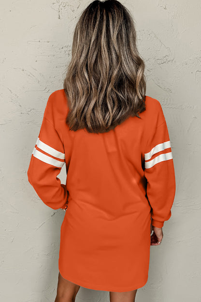 Leopard Pumpkin Graphic Varsity Stripe Sweatshirt Dress