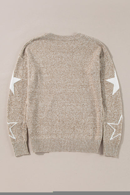 Green Star Pattern Drop Shoulder Sweater