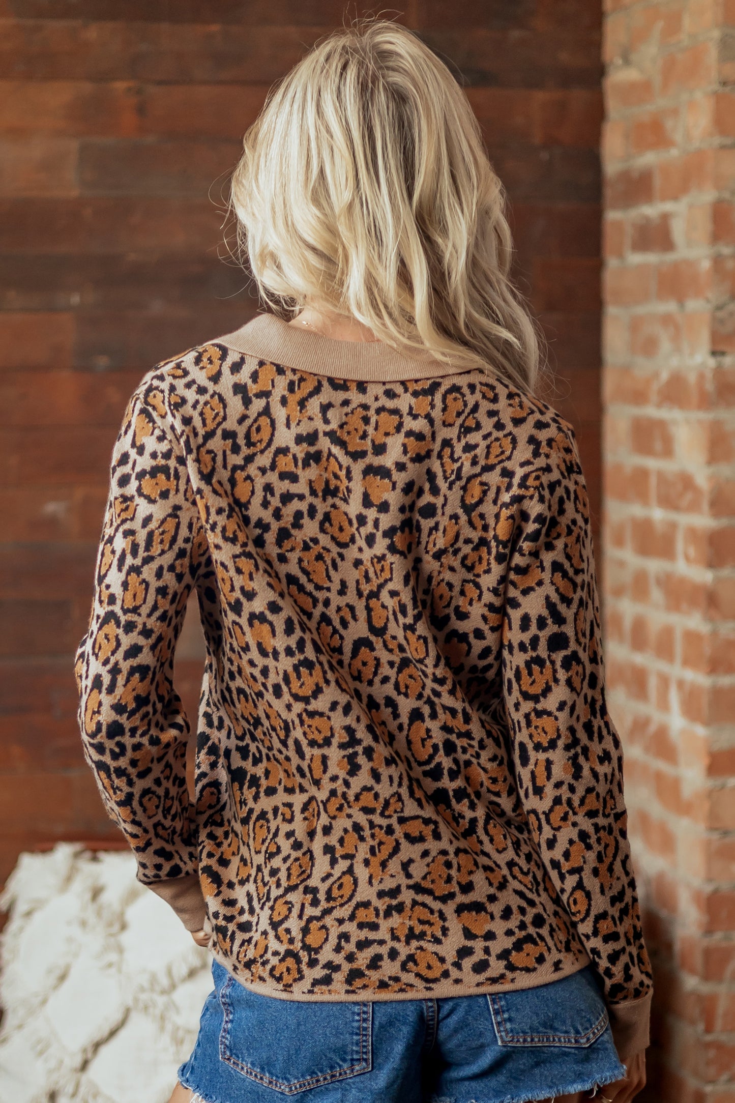 Leopard Print Button Up Knit Cardigan Top
