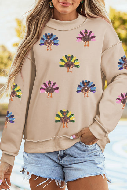 Apricot Sequin Turkey Thanksgiving Graphic Sweatshirt