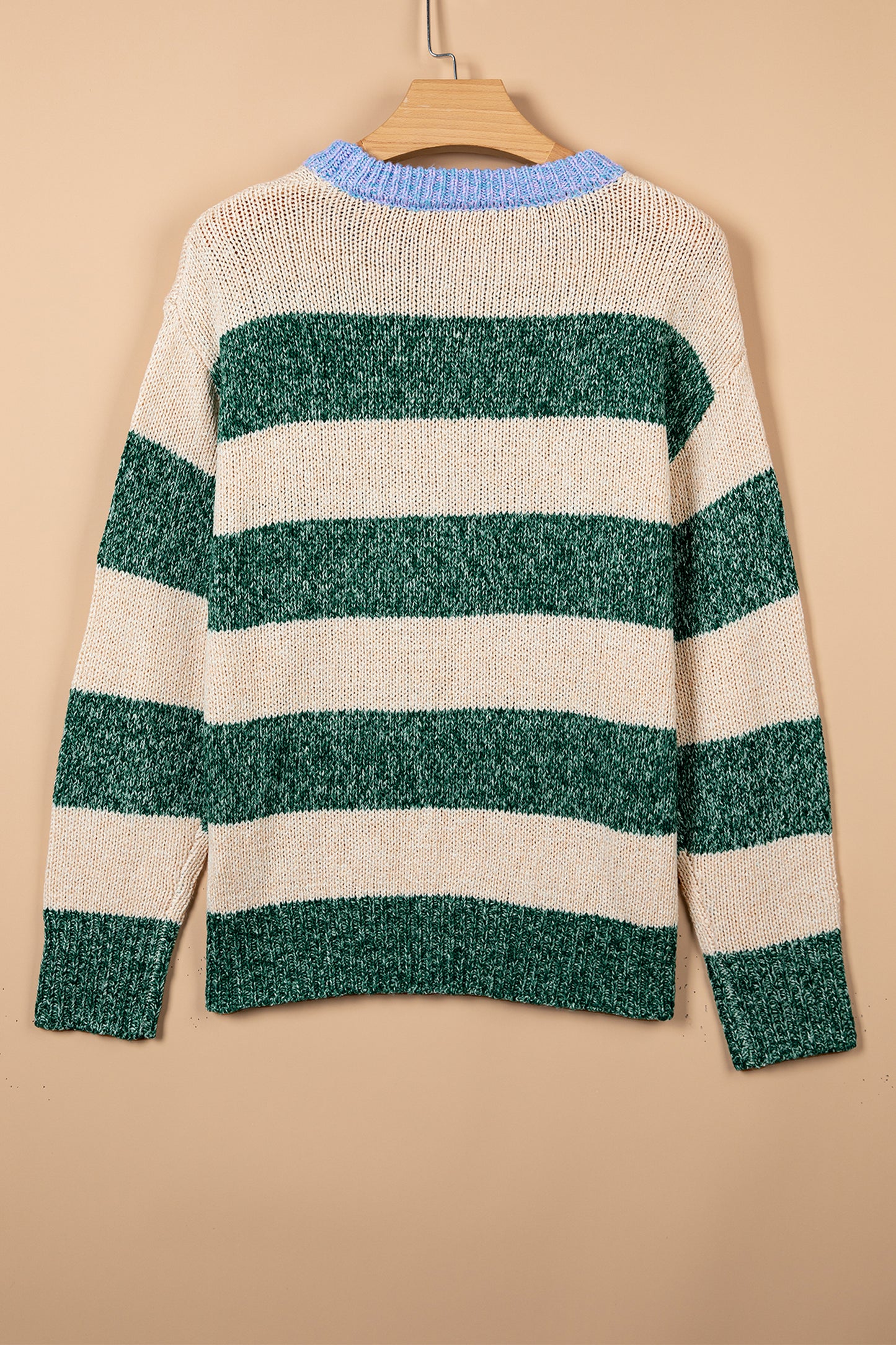 Green Stripe Drop Shoulder Knit Pullover Sweater