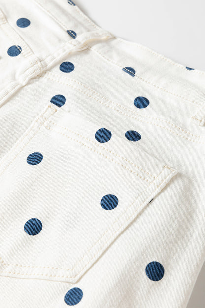 Blue Polka Dot Barrel Jeans High Waist Wide Leg Pants