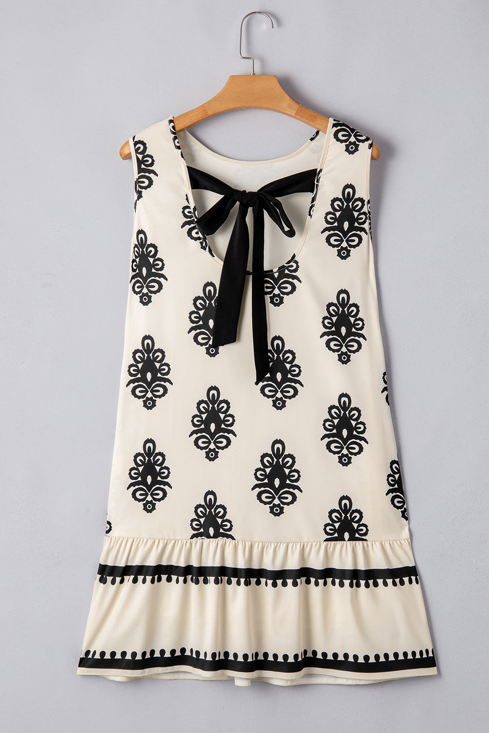 Boho Print Back Bow Mini Dress Sleeveless Summer
