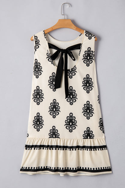 Boho Print Back Bow Mini Dress Sleeveless Summer