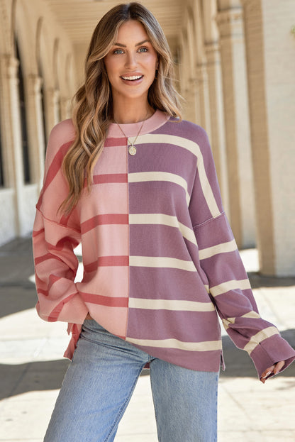 Neutral Colorblock Knit Sweater – Oversized Fit Pullover