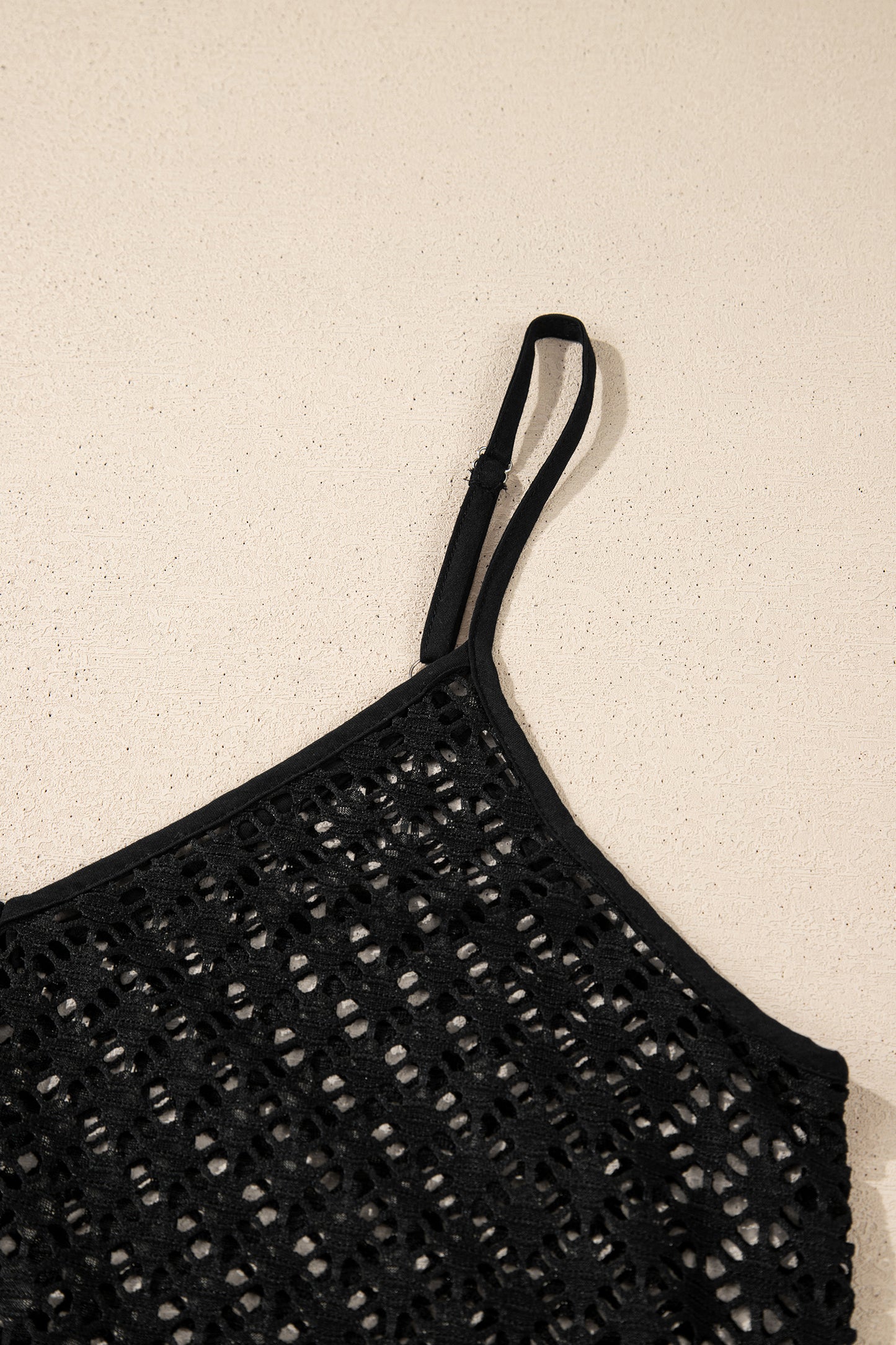 Black Sheer Knit Ruffle Hem Crochet Beach Cover Up