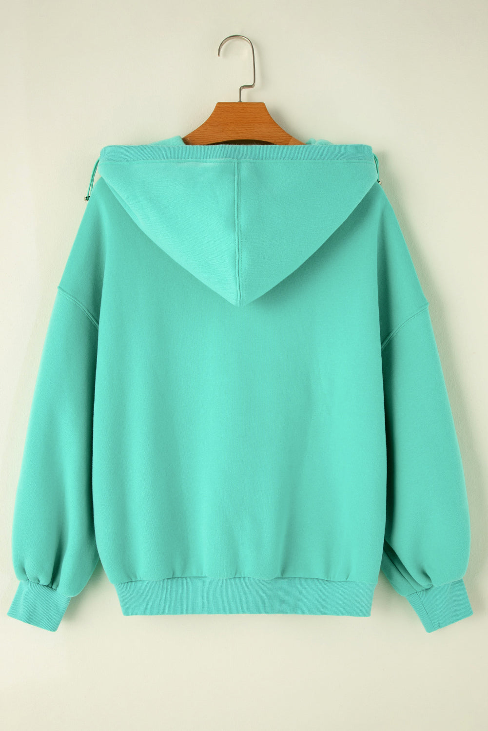 Mint Green Half Zip Kangaroo Pocket Drop Shoulder Hoodie