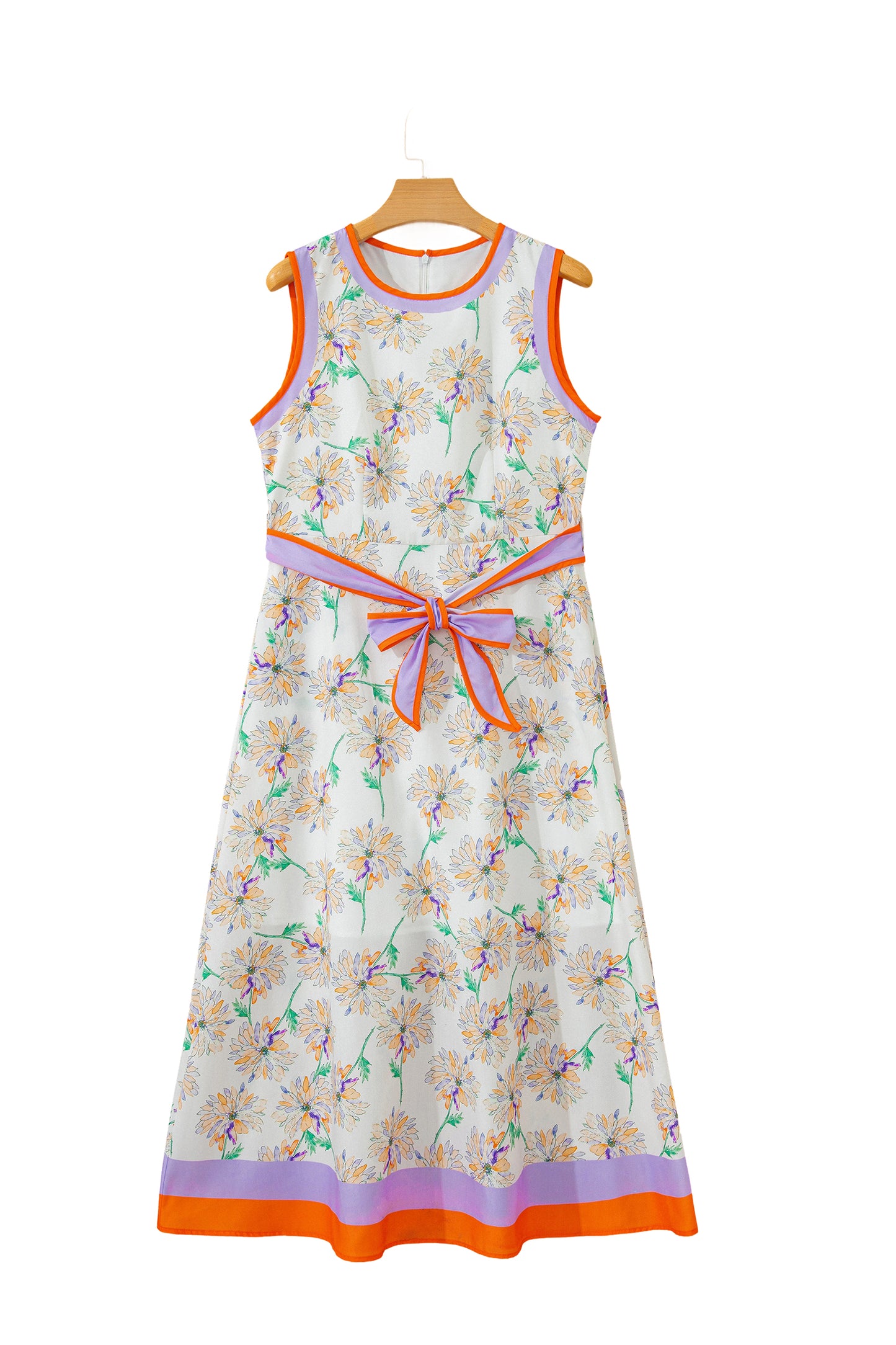 Floral Sleeveless Maxi Dress Women Belted Summer Casual